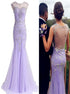 Mermaid Scoop Sequins Tulle Purple Yarn Prom Dress LBQ4146